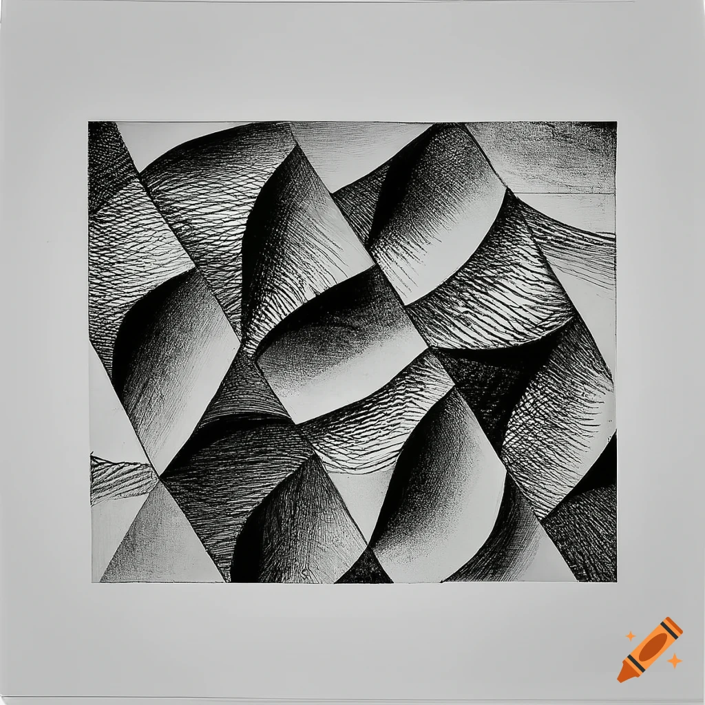 Grayscale Drawing Of Geometric Shapes With White Background By Frank