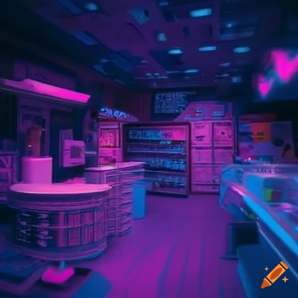80s vaporwave baseball card store in space