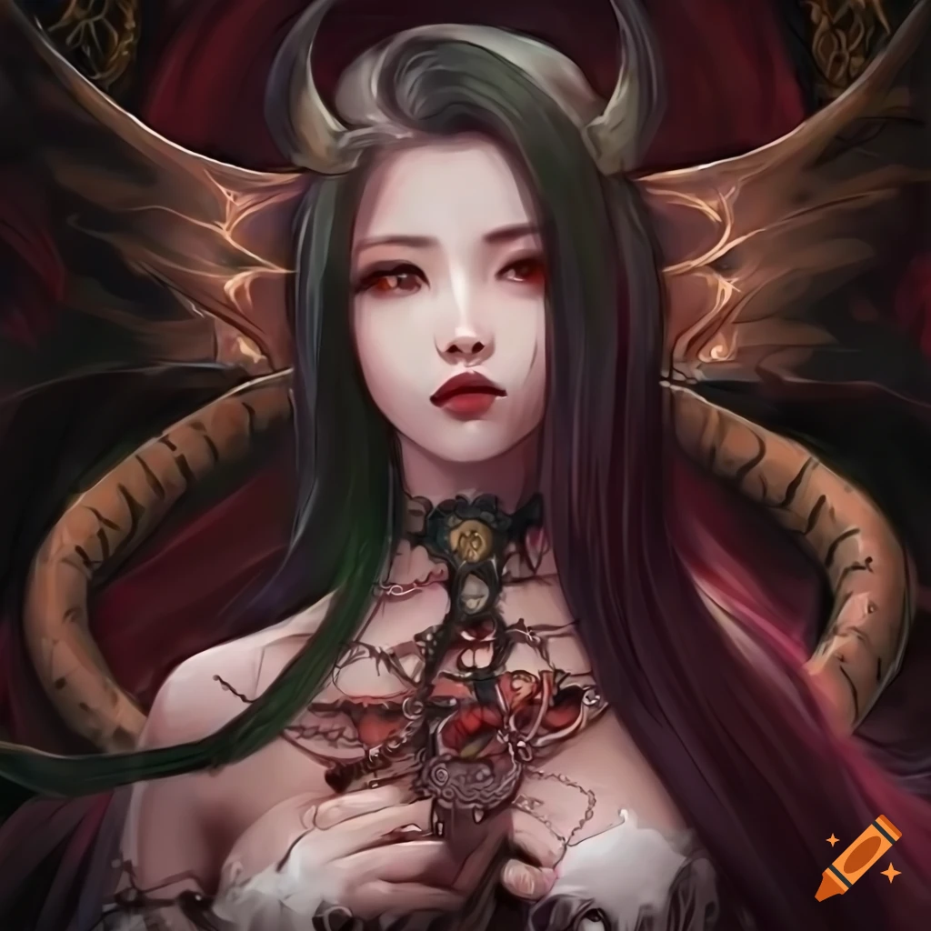 Dark fantasy elegance gothic anime girl witch