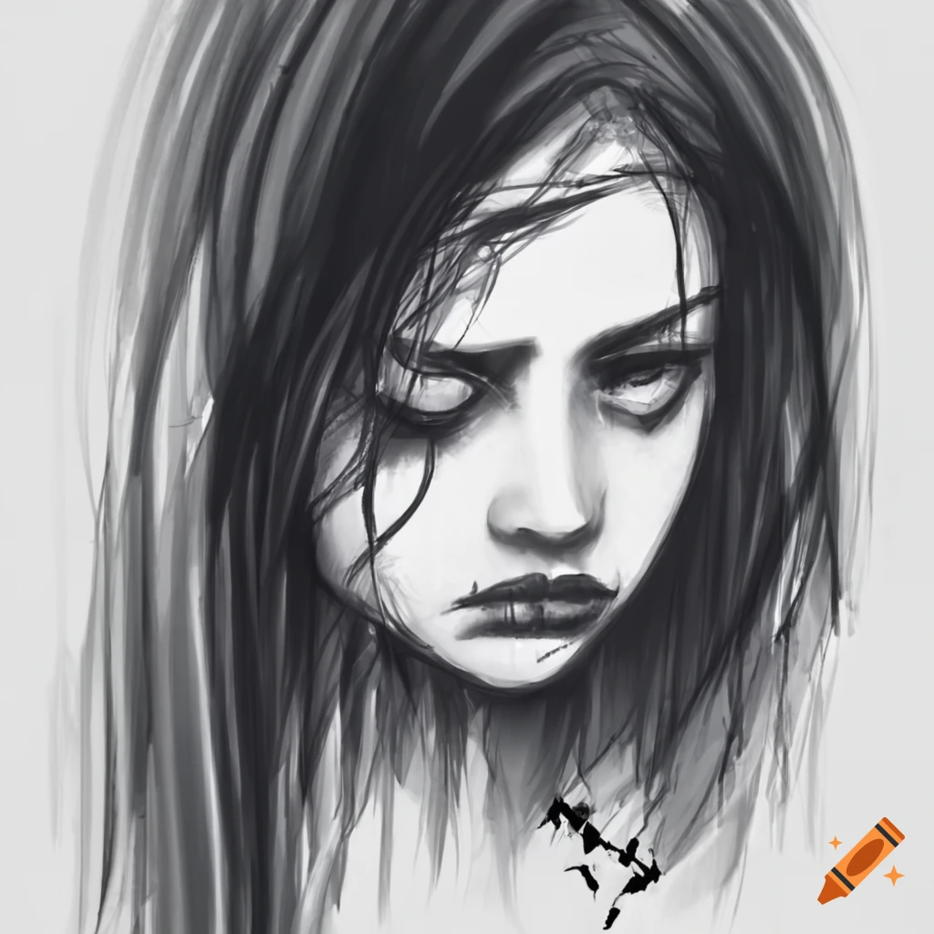 Melancholy girl hand drawn sketch.Love story.Digital painting.