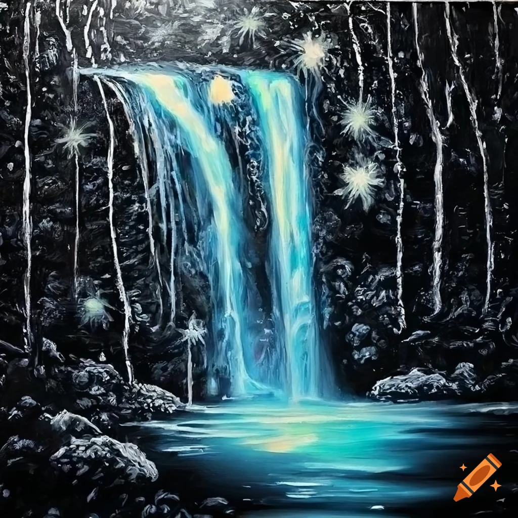 Moonlit Waterfall - Oil on Black Gesso  Pictures to paint, Natural  landmarks, Painting