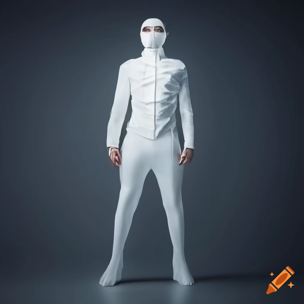 Concept art of man in a fashionable futuristic white jumpsuit