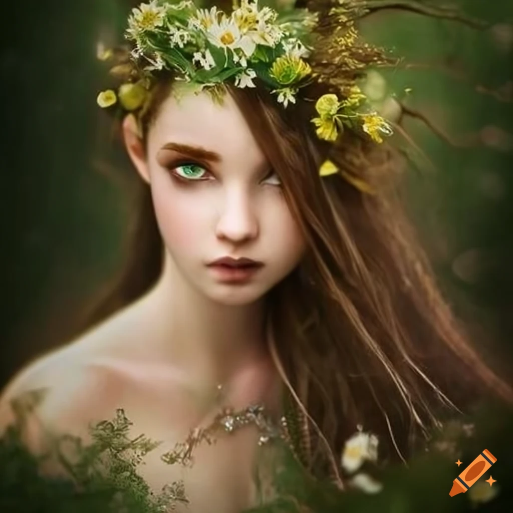 Flower nymph girl by forest