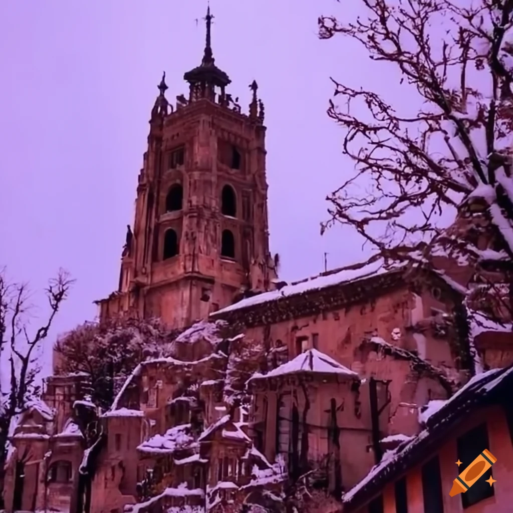 City of Soria, Spain, on a day of snow