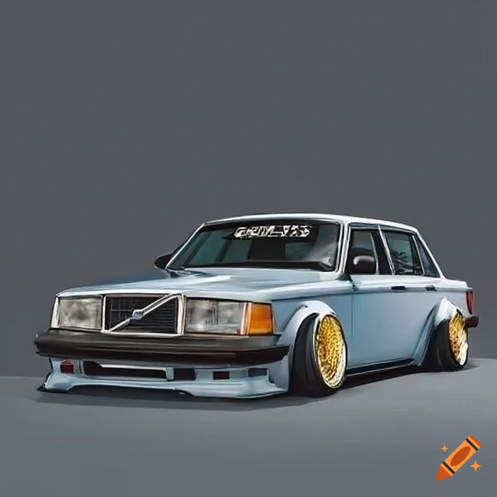 A volvo 240 stanced with a widebody kit on Craiyon