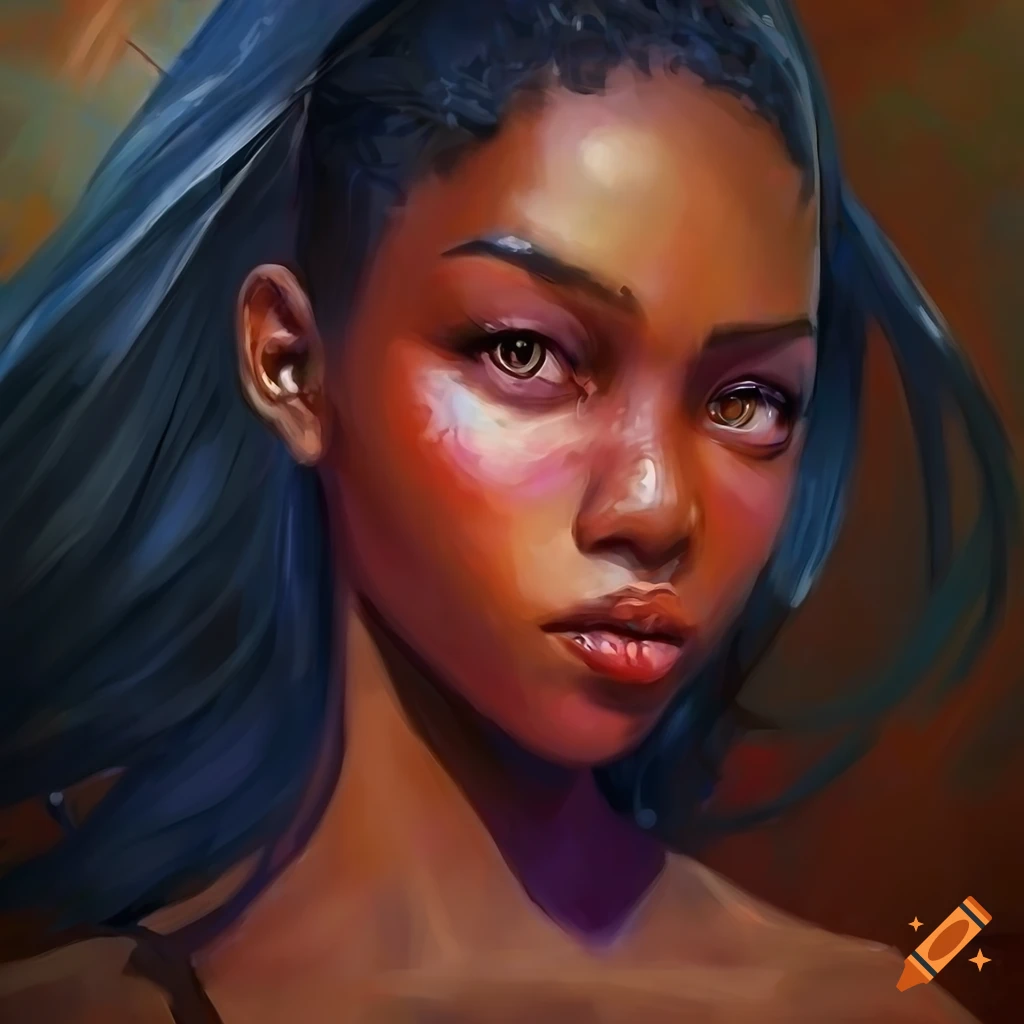 A painting of a black woman,pretty, cotton candy, concept,oil painted ...