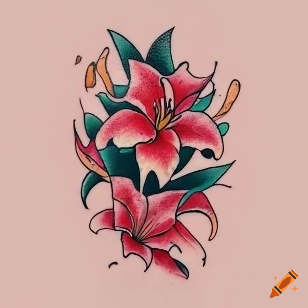Outline lily tattoo design flower coloring page Vector Image