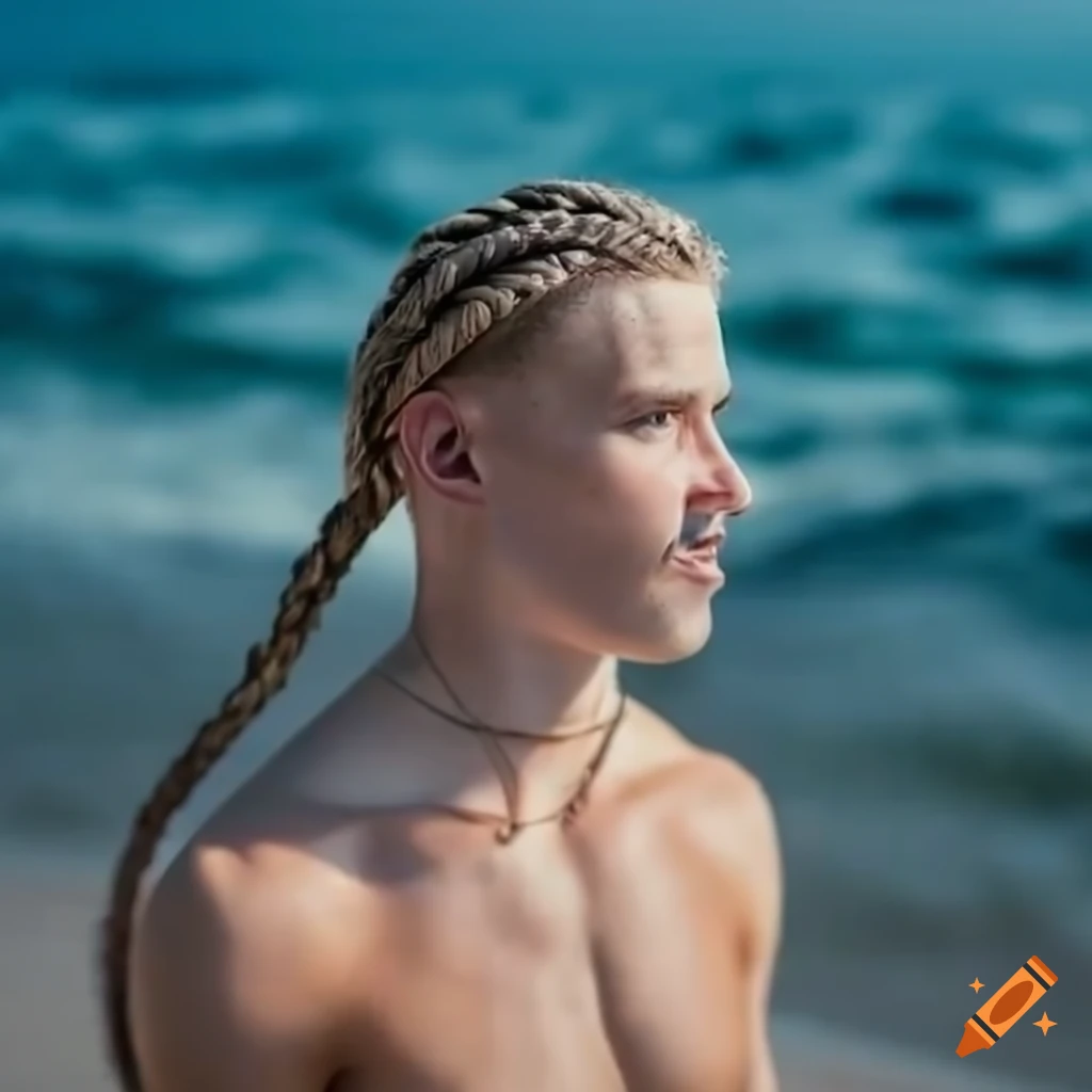 White guy with braids looking at the coast of the beach on Craiyon
