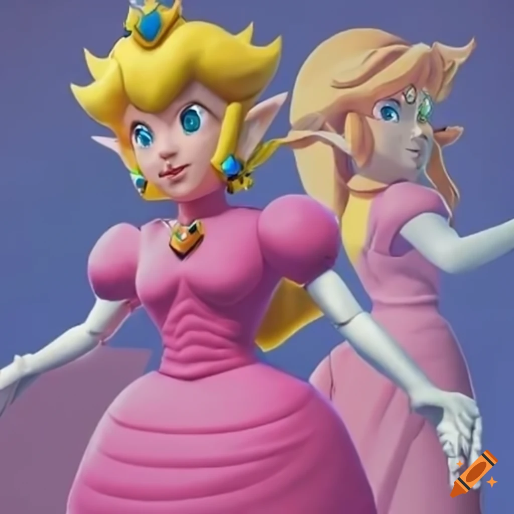 Princess Peach and Link pose together, wearing Peach´s pink ballgowns ...