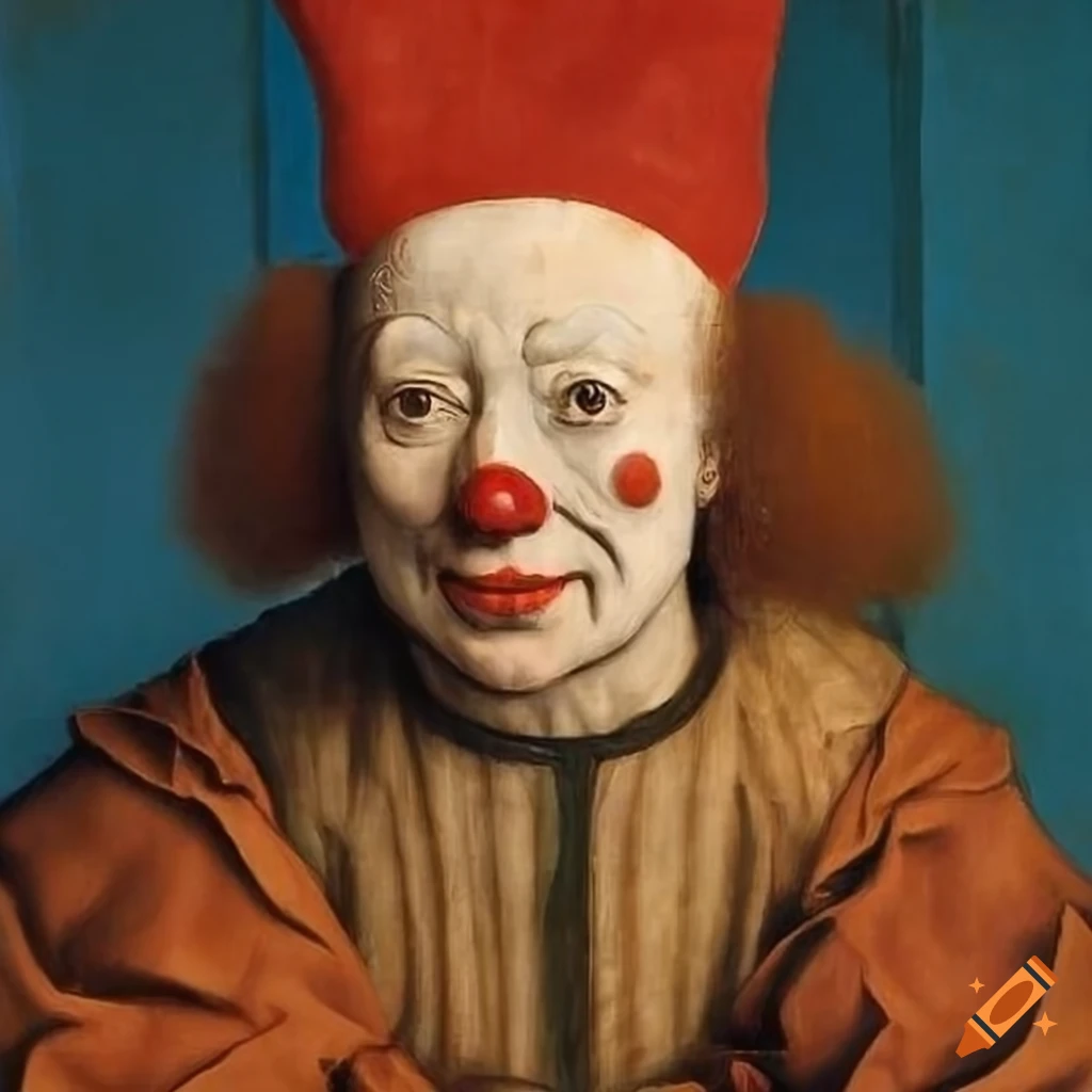 a clown in the style of Jan Van Eyck