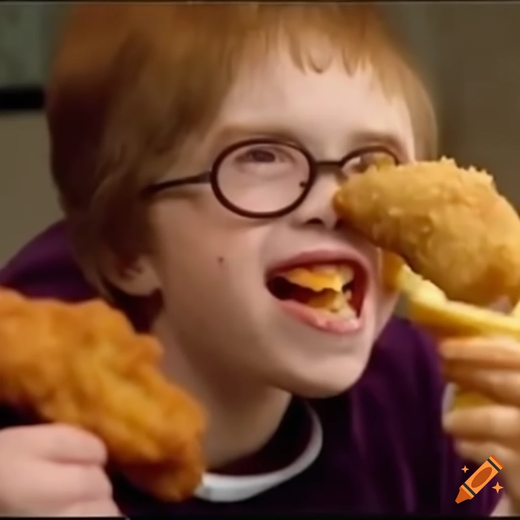 Harry potter eating chicken nuggets and fries on Craiyon