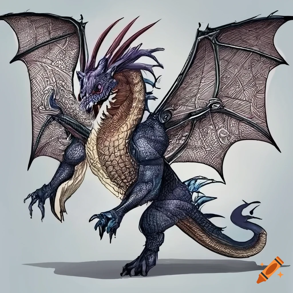 Dragon full length body, concept designs with side view, detailed ...