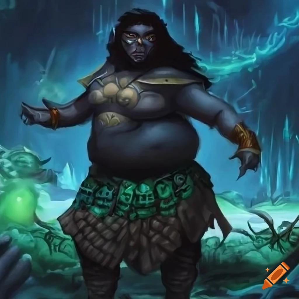 Fat dark-skinned elf with a long beard wearing traditional Tongan ...