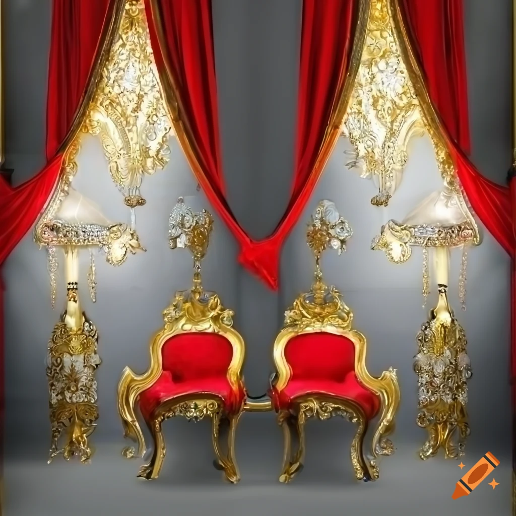 Beautiful, highly detailed interior design, white and gold walls, gold