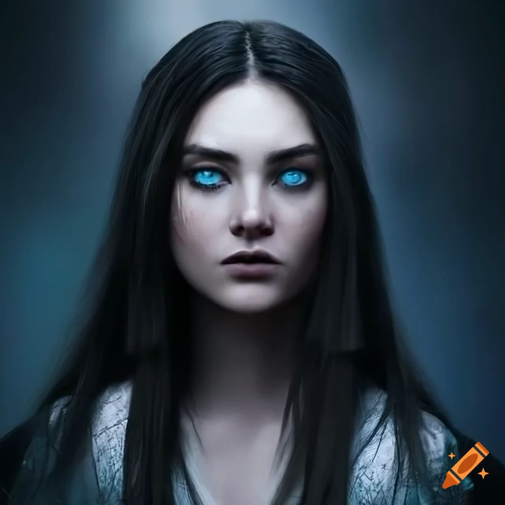 Photorealistic witch freya allan with dark black hair and high ...