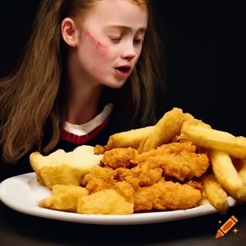 Harry potter eating chicken nuggets and fries