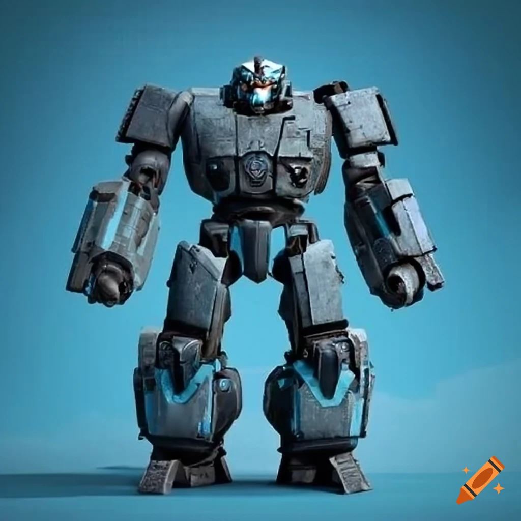 Light blue and grey transformer that has a dark blue military tank ...