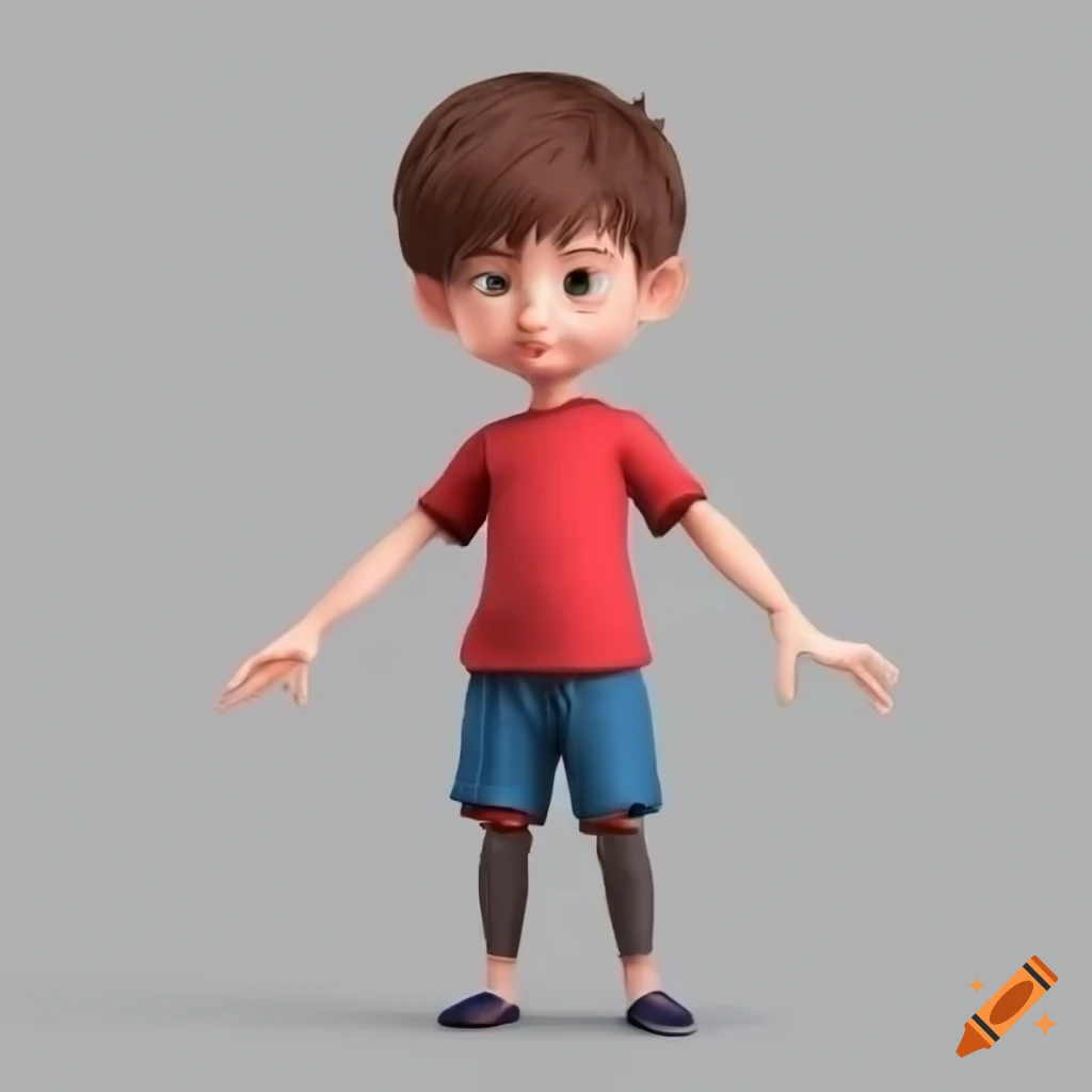 Boy character in t pose with full body, white background