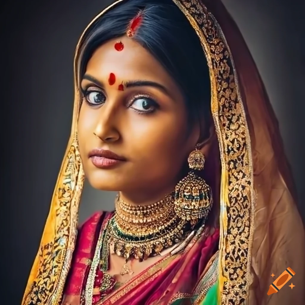 Portrait of a stunning indian woman in traditional attire on Craiyon