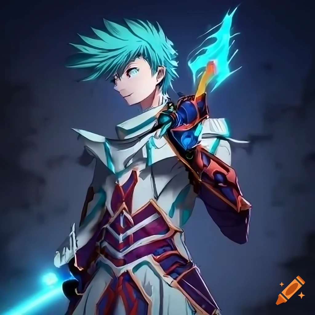 Premium AI Image | Anime boy game character with blue eyes high detailed