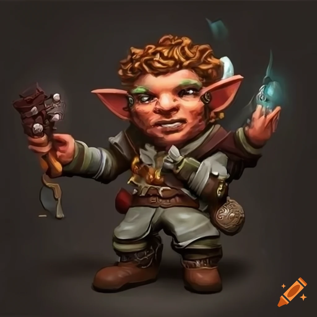 Male gnome artificer wild curly hair steam punk dungeons and dragons on