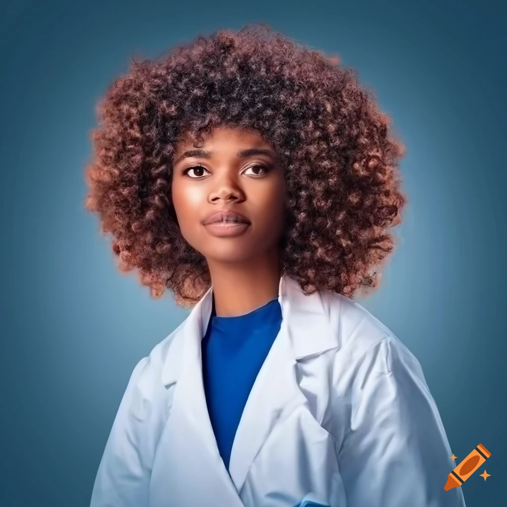 Photo portrait young black woman scientist in a white lab coat with