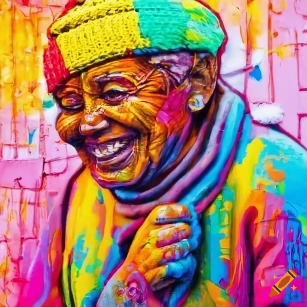 Colorful graffiti of happy african american elderly person
