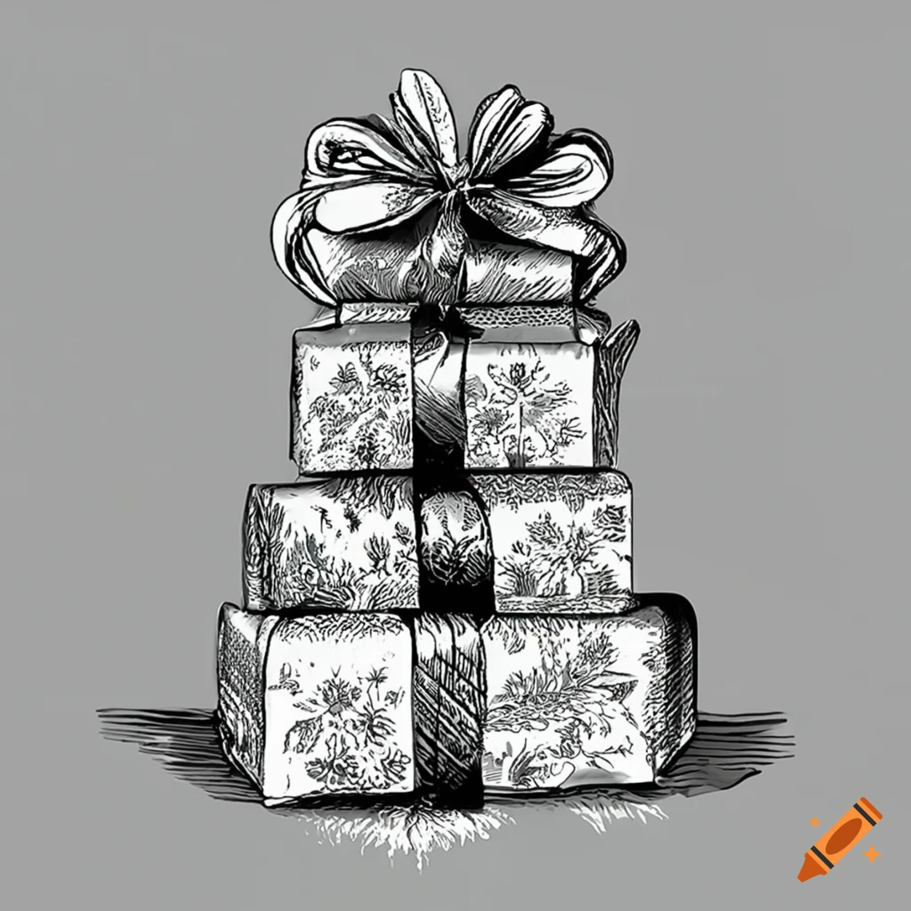 Hand Drawn Christmas Card with Gift Boxes. Line Art Stock Vector -  Illustration of ball, happy: 41861045