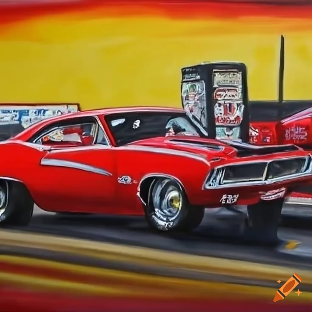 Muscle car drag race at the dragstrip