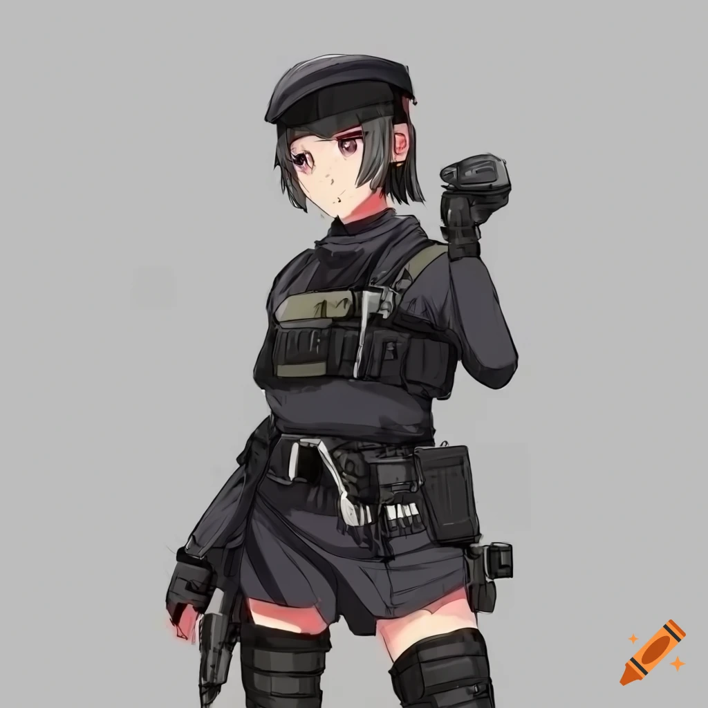 Image of an anime girl dressed as a swat on Craiyon