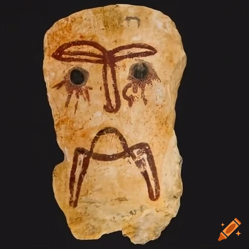 Ancient cave painting showing a lifesize figurine with many eyes on Craiyon
