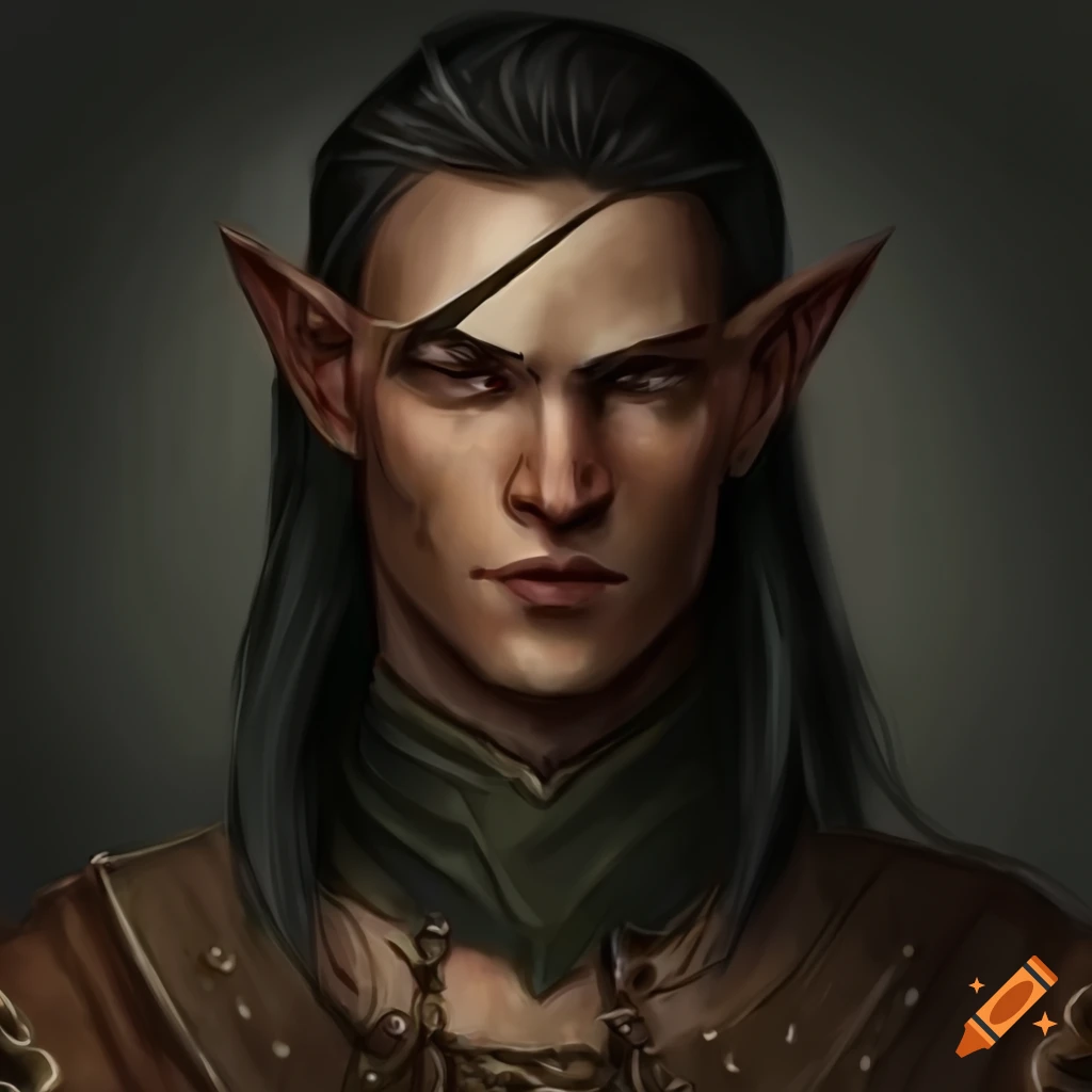 Male elf with leather armor and long black hair