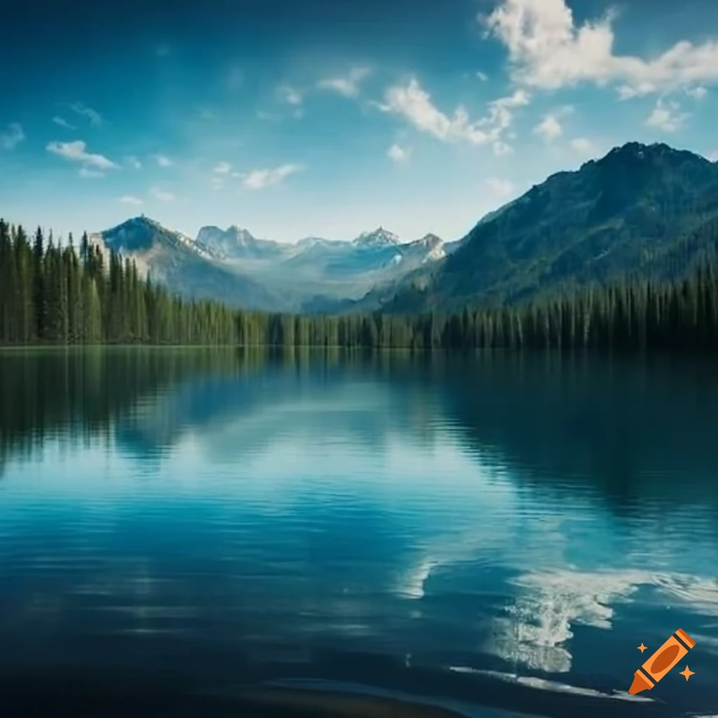 A serene lake surrounded by majestic mountains