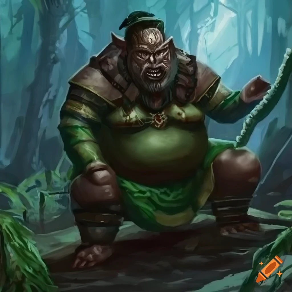 Fat dark-skinned elf with a long beard wearing traditional Tongan ...