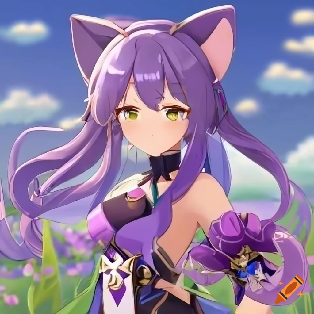 anime girl with purple hair and cat ears