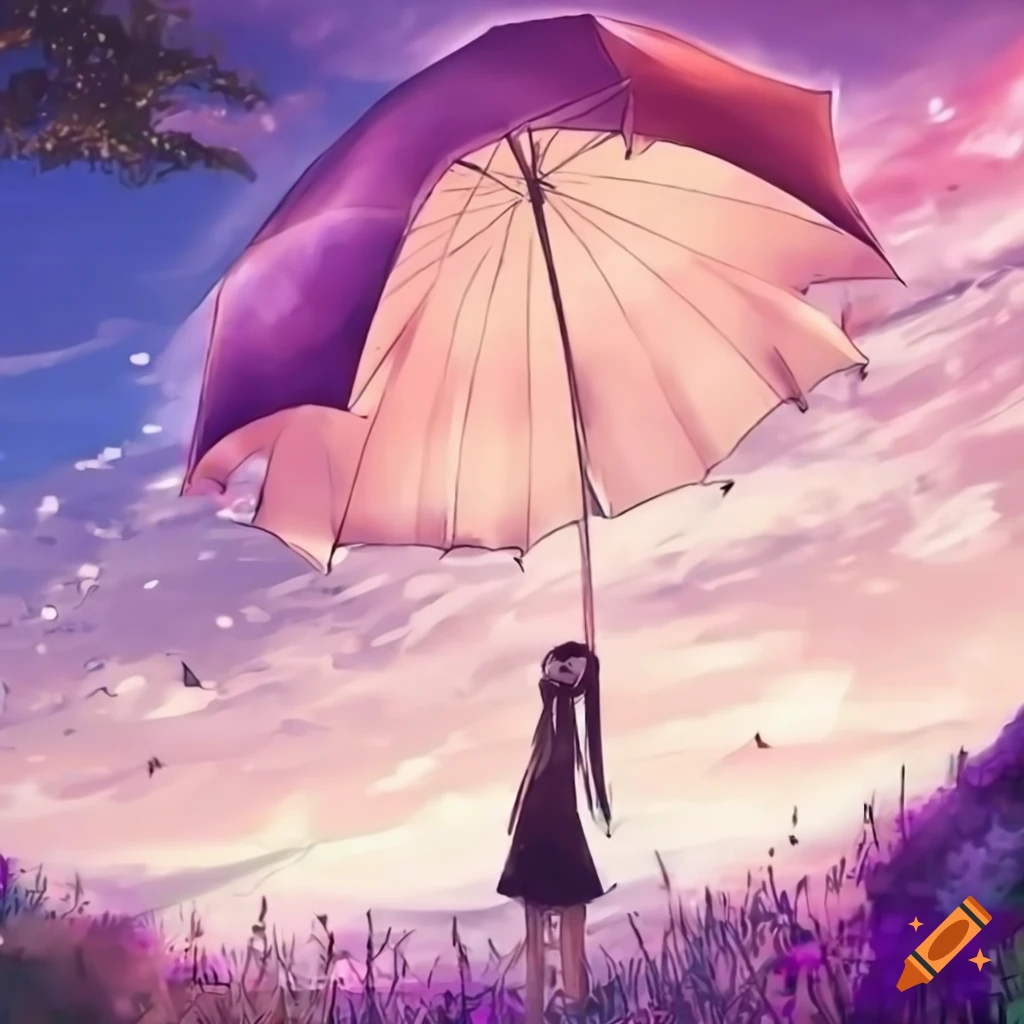 Premium Photo | Anime couple under umbrella in rain with pink flowers  generative ai