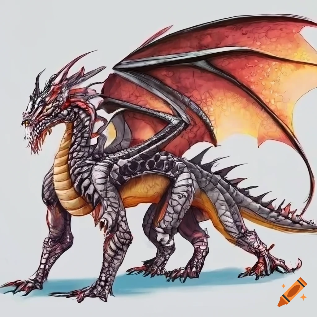 Dragon full length body, concept designs with side view, detailed ...