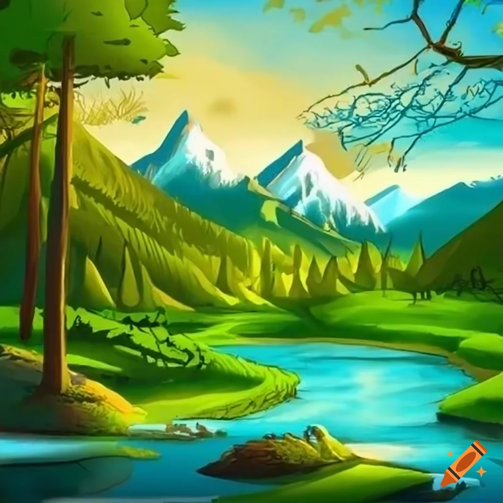 How To Draw Nature Scenery - Step By Step - Cool Drawing Idea-saigonsouth.com.vn