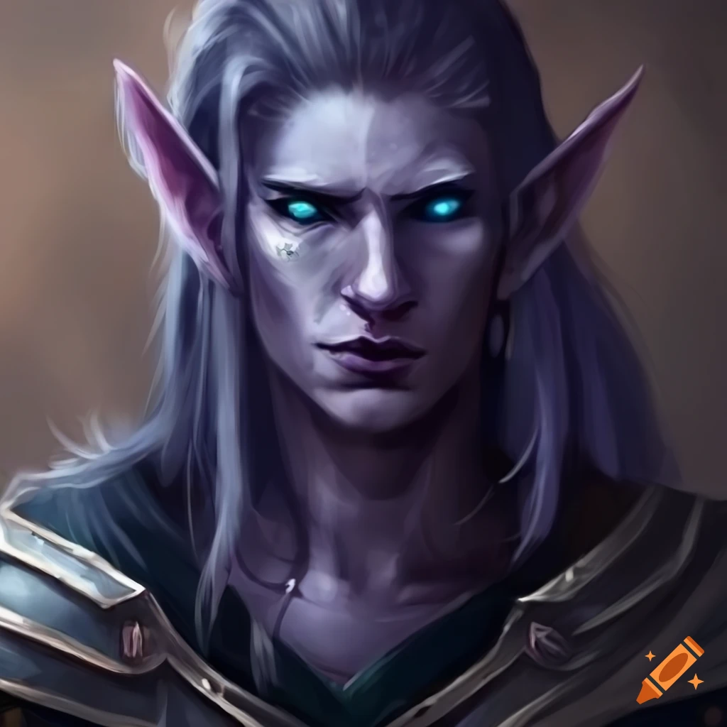 Dnd fantasy character. night elf cleric. long, pointed ears with ...