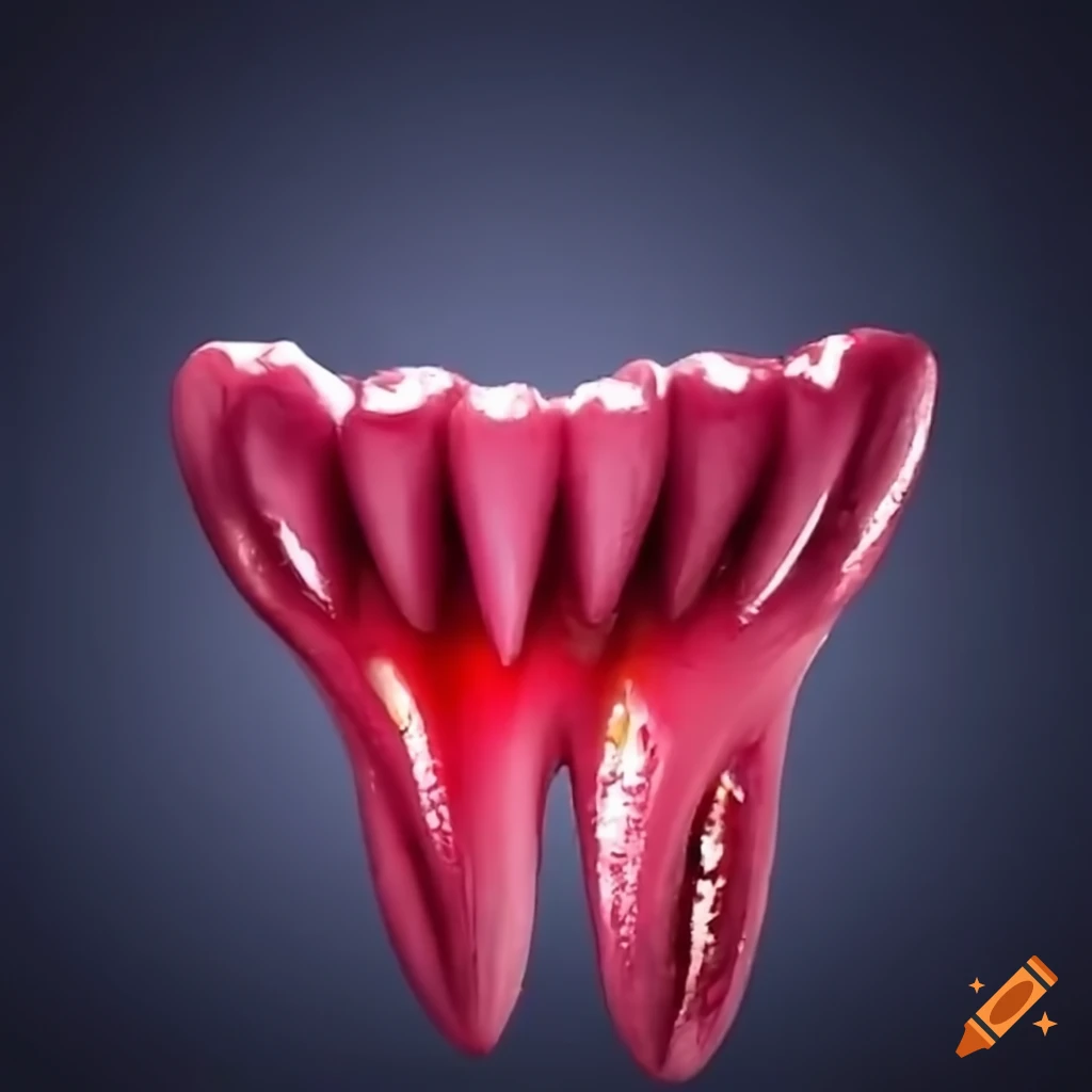 Deep red gums with yellow stained teeth