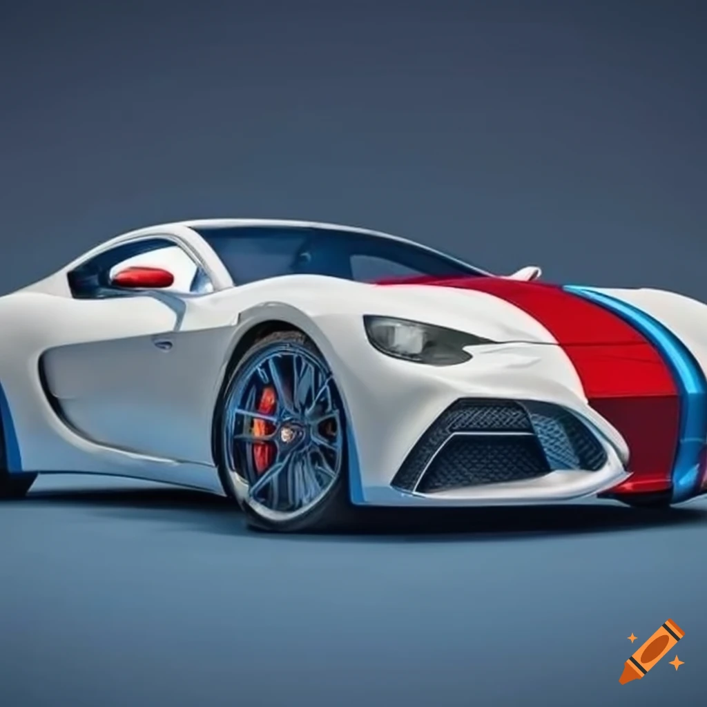 white-sportscar-with-one-red-and-one-blue-stripes-in-the-middle