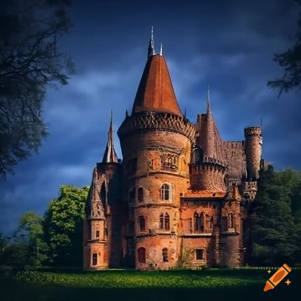 Detailed, high quality photo of a huge gothic fantasy medeival castle ...