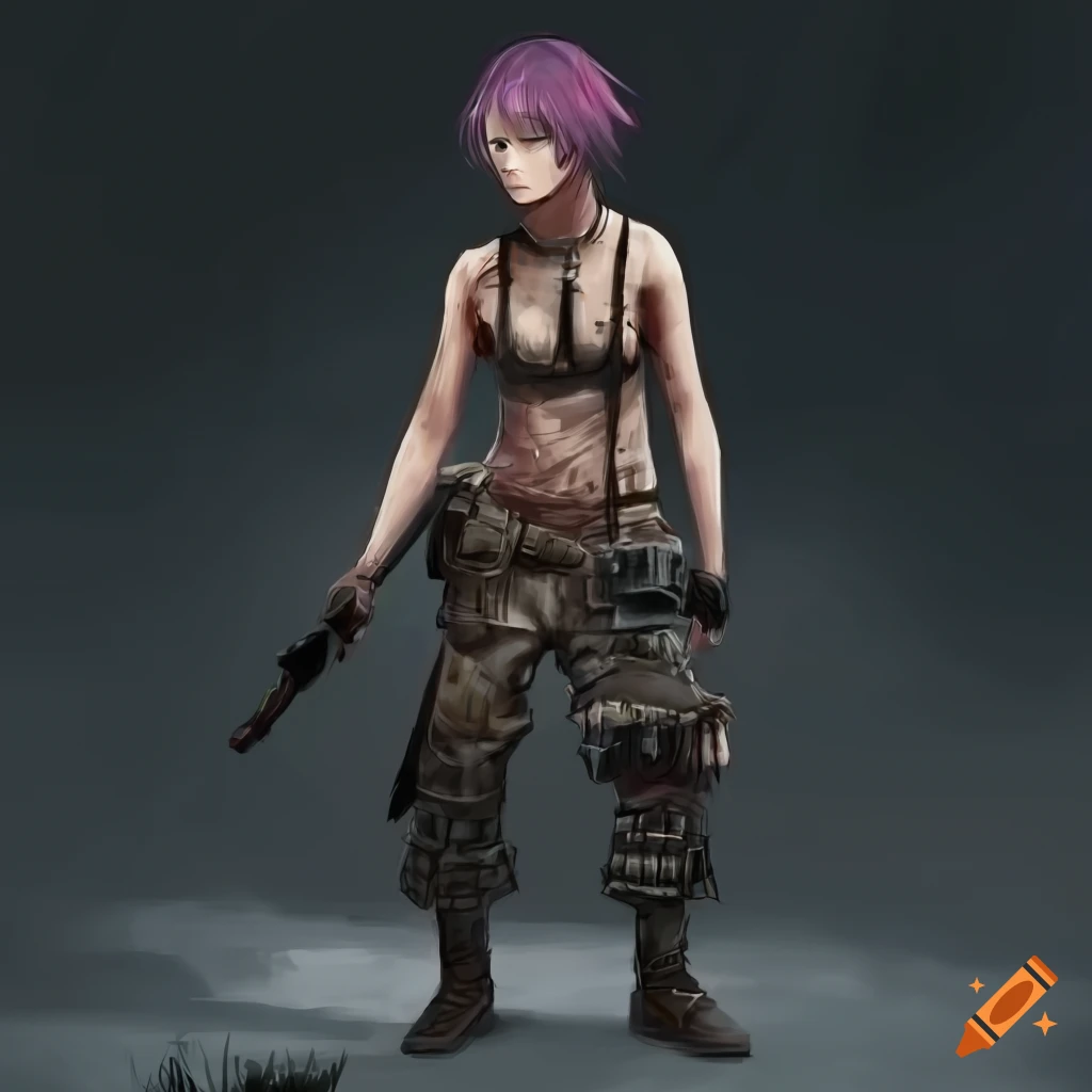 Punk, action pose, post apocalyptic, bright hopeful, realistic shading ...