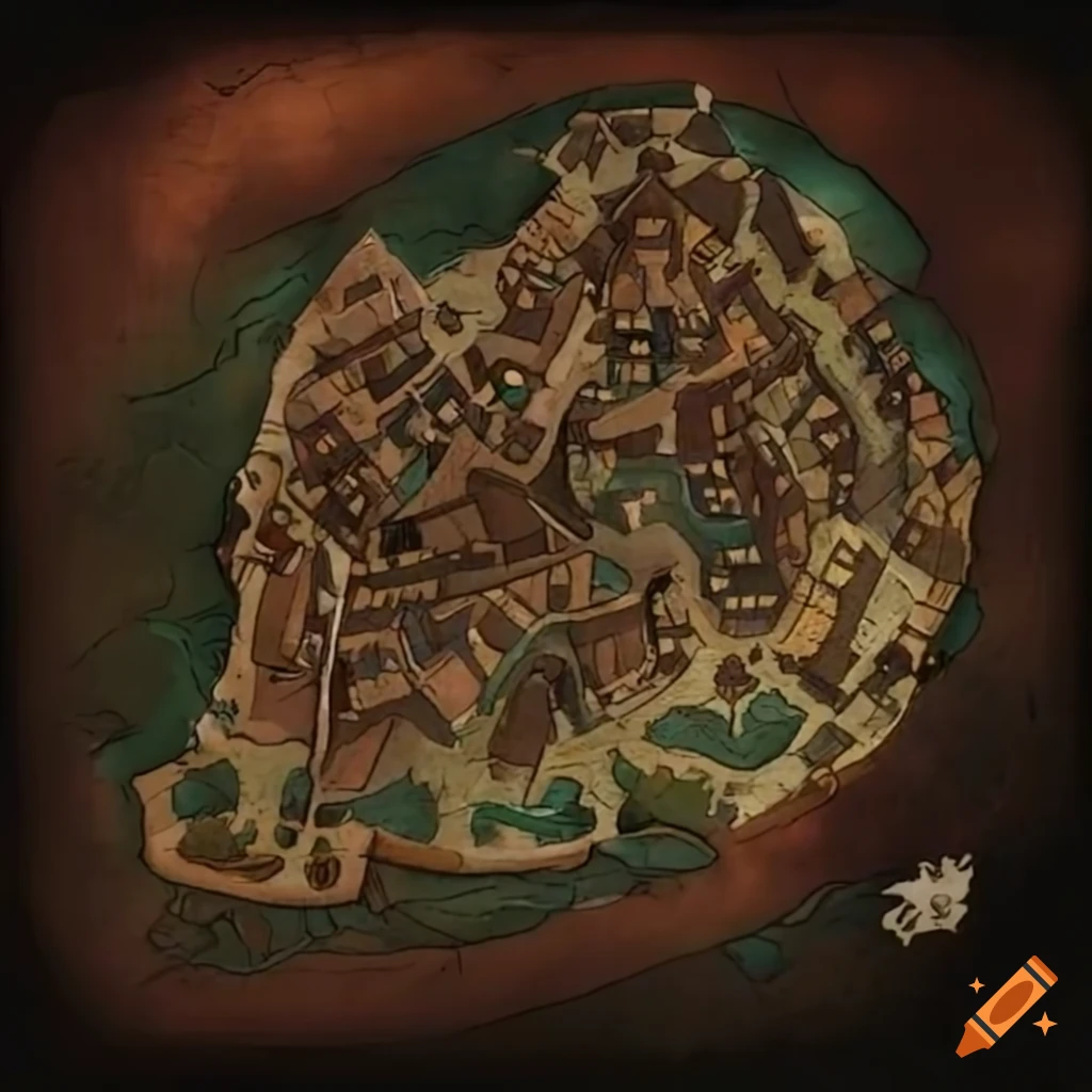 Map of a mystical medieval town on Craiyon