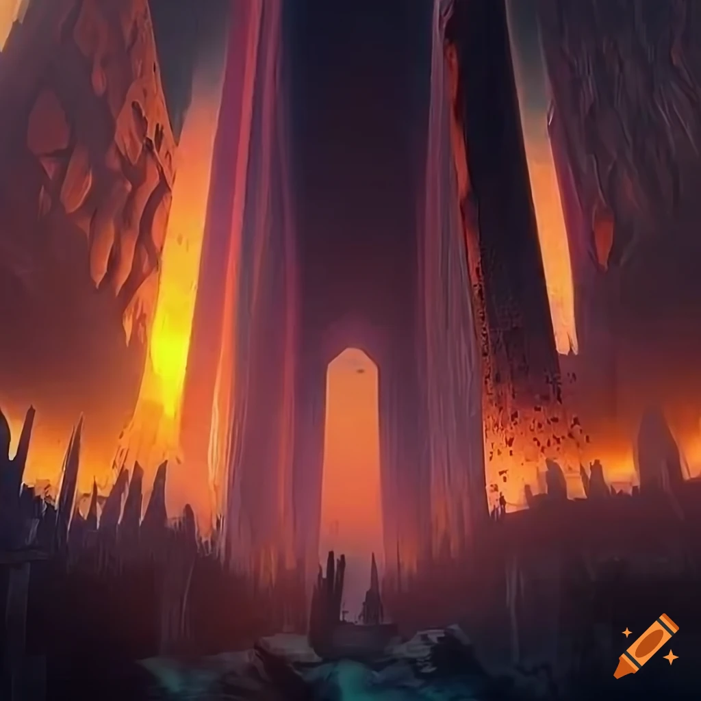 Create a digital hyperrealistic artwork of an enormous chasm in an