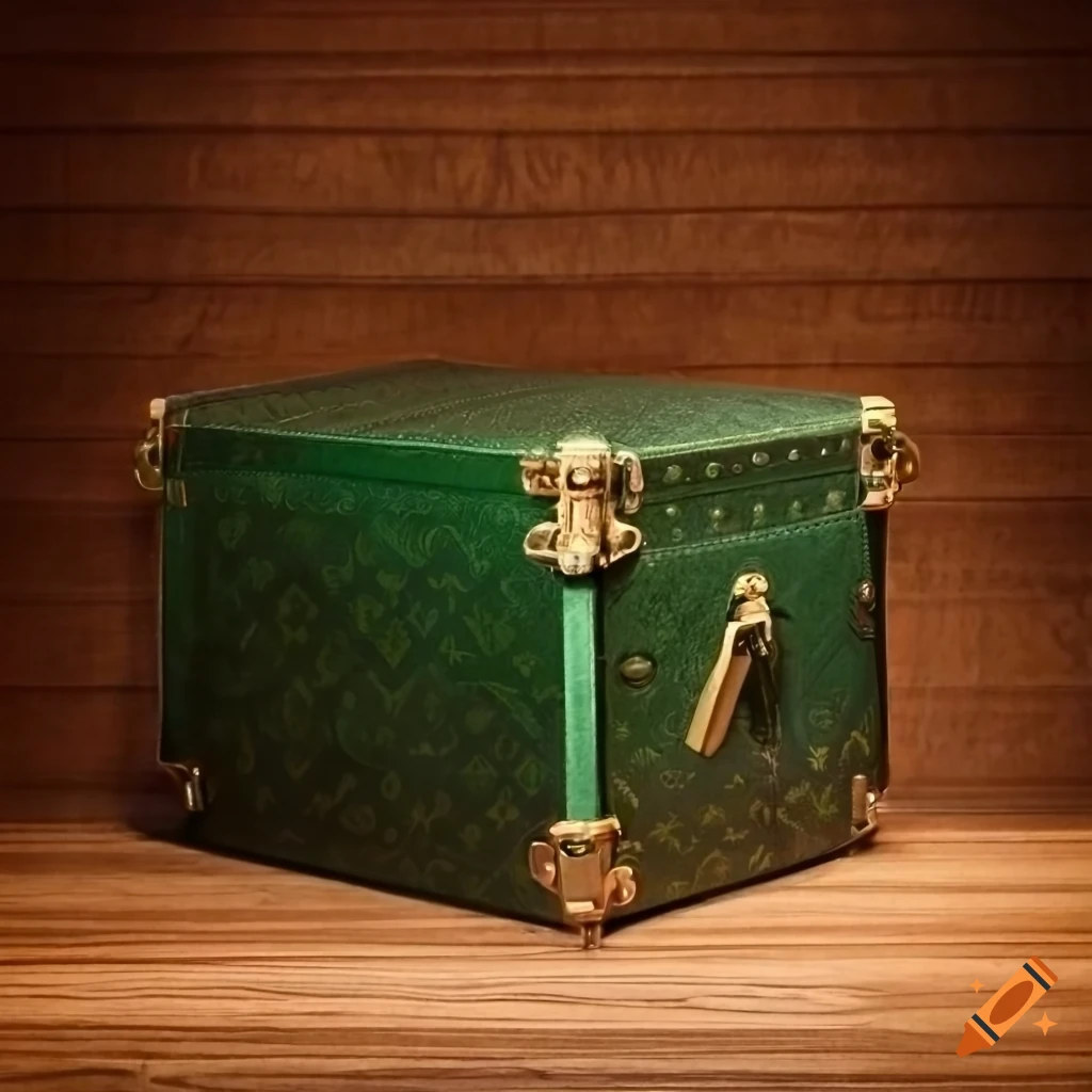 A vintage green louis vuitton trunk, perfect for stylish travelers art  nouveau