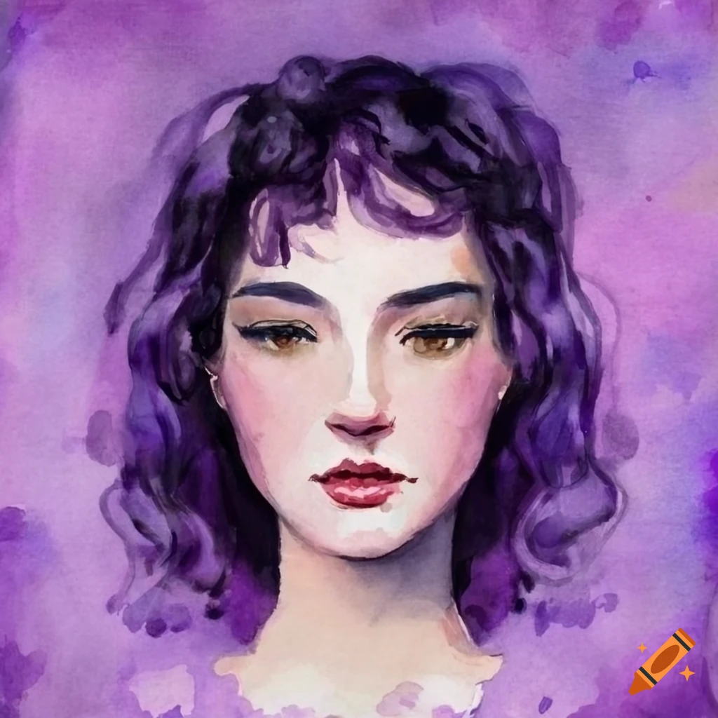 A watercolor painting of a woman with black wavy hair wearing her ...