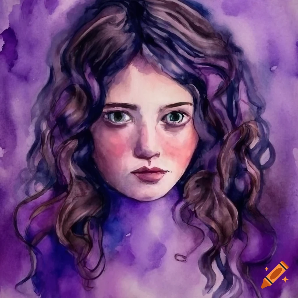 A watercolor painting of a girl with black wavy hair wearing her ...