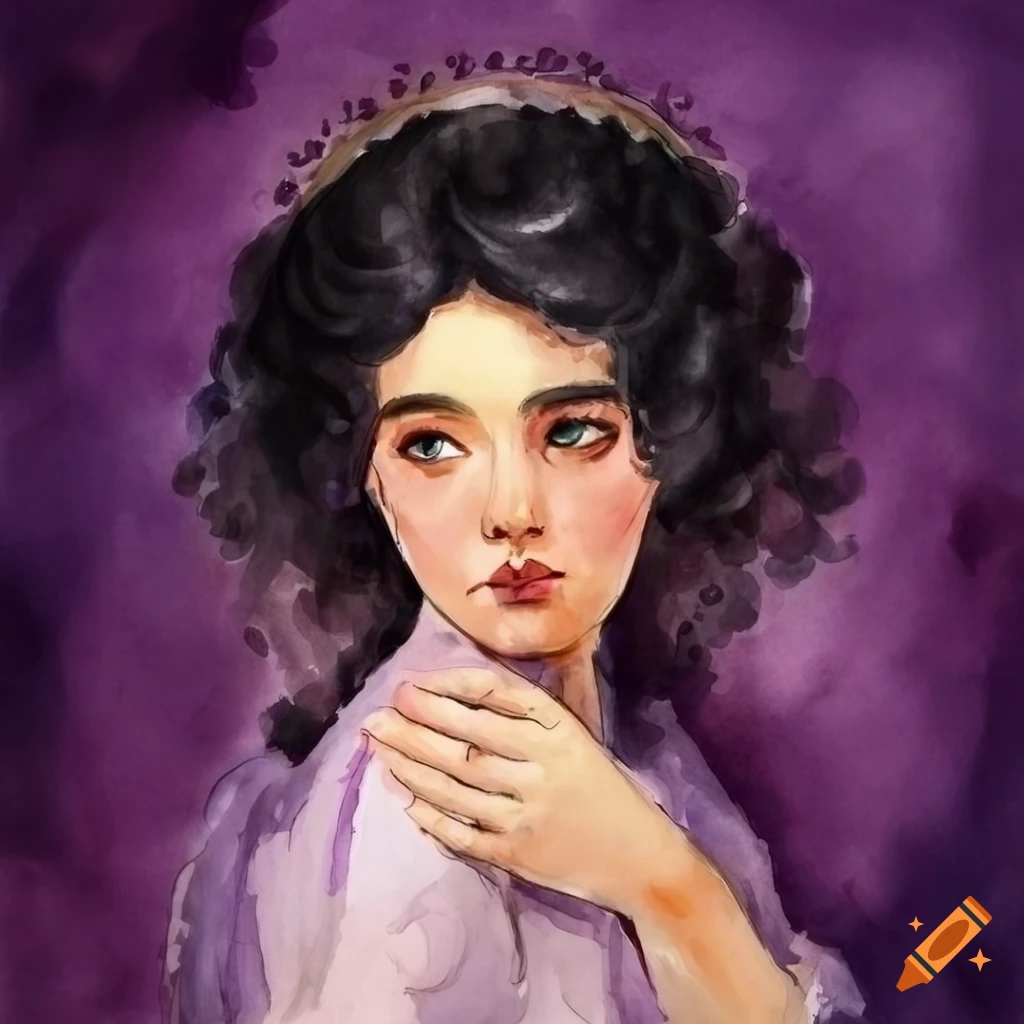 A watercolor painting of a girl with black wavy hair wearing her ...