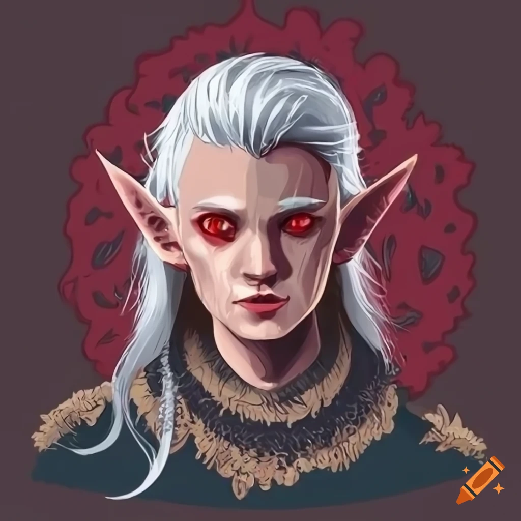 Mysterious male elf with striking red eyes and flowing white hair on ...